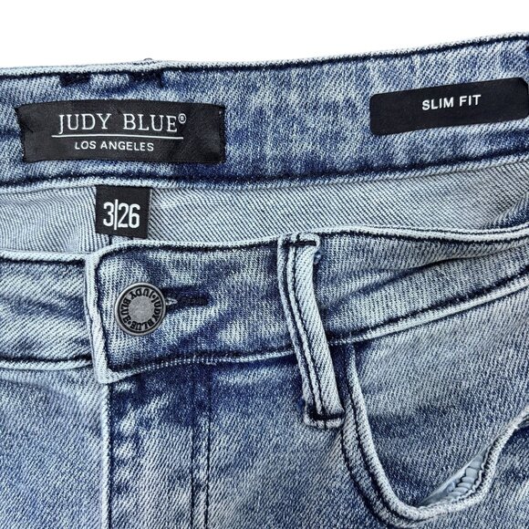 Judy Blue Womens Distressed Slim Fit Jeans 3/26 Light Blue Denim - Picture 3 of 9